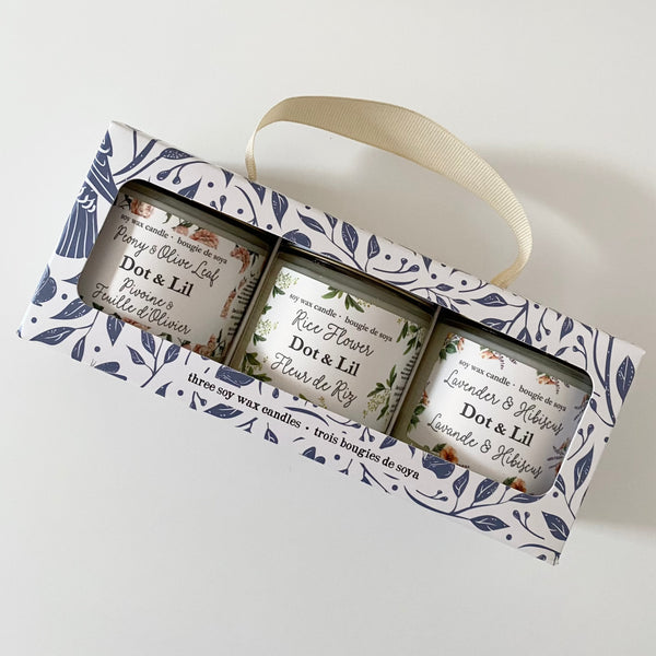 coffret cadeau trio de bougies