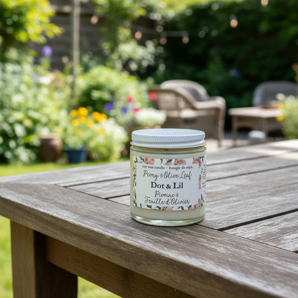 petite bougie desoya  Pivoine & Feuille d'Olivier  3.5 oz