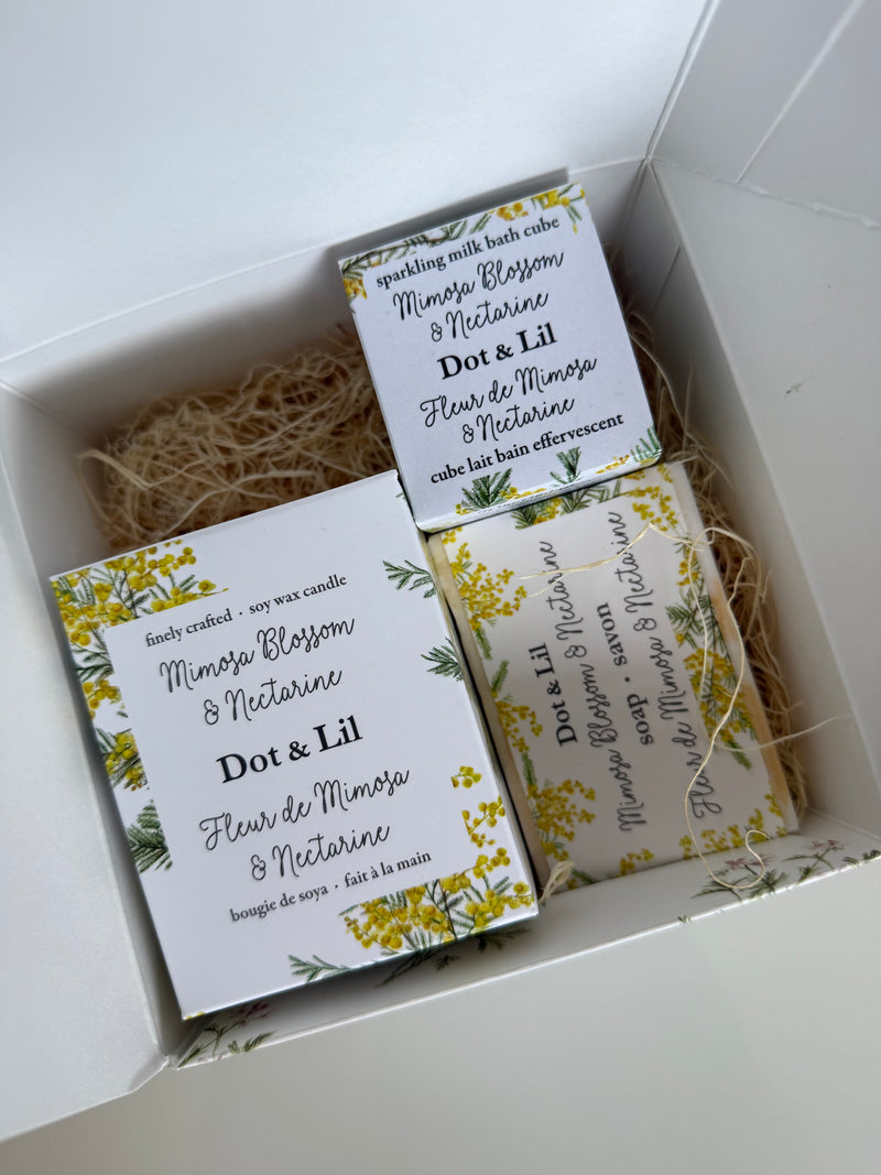 candle, soap & bath cube gift set