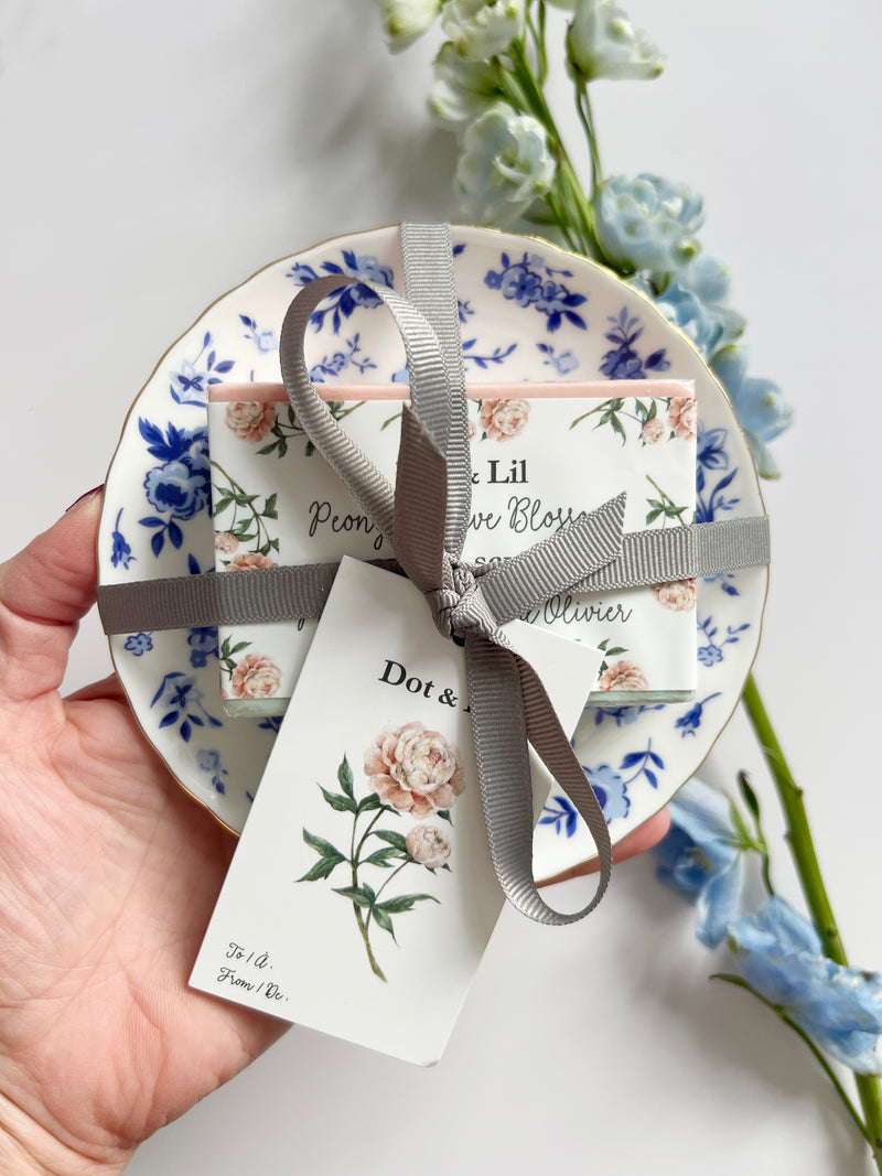 NOUVEAU - Coffret cadeau savon et soucoupe Pivoine & Feuille d'Olivier