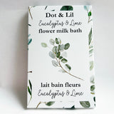 lait bain « Eucalyptus, citron vert et lait bain » à pois et lilas