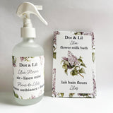 lilac linen spray glass bottle