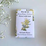 mimosa nectarine milk bath sachet floral illustration