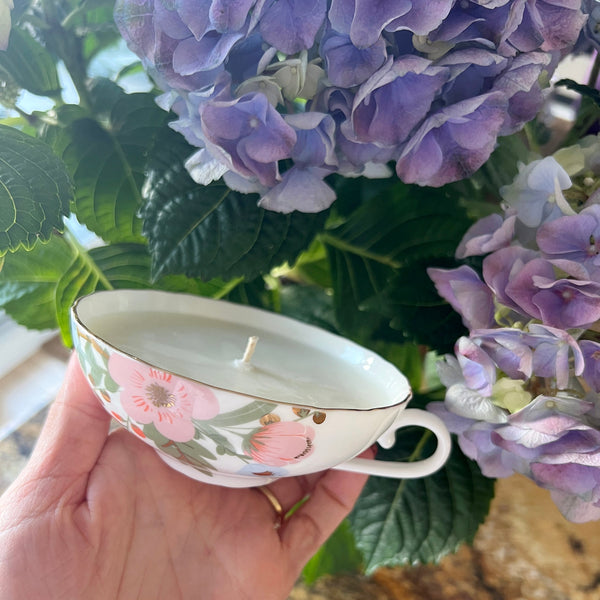 NEW - mimosa blossom & nectarine teacup candle