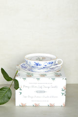 NEW Dot & Lil teacup + saucer peony & olive leaf candle boxed set