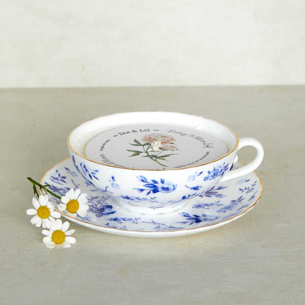 NOUVEAU Coffret de tasses à thé et soucoupes Dot & Lil Pivoine & Feuille d'Olivier bougie Pivoine & Feuille d'Olivier