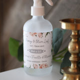 Flacon en verre avec vaporisateur, en lin, motif pivoine et feuille d'olivier