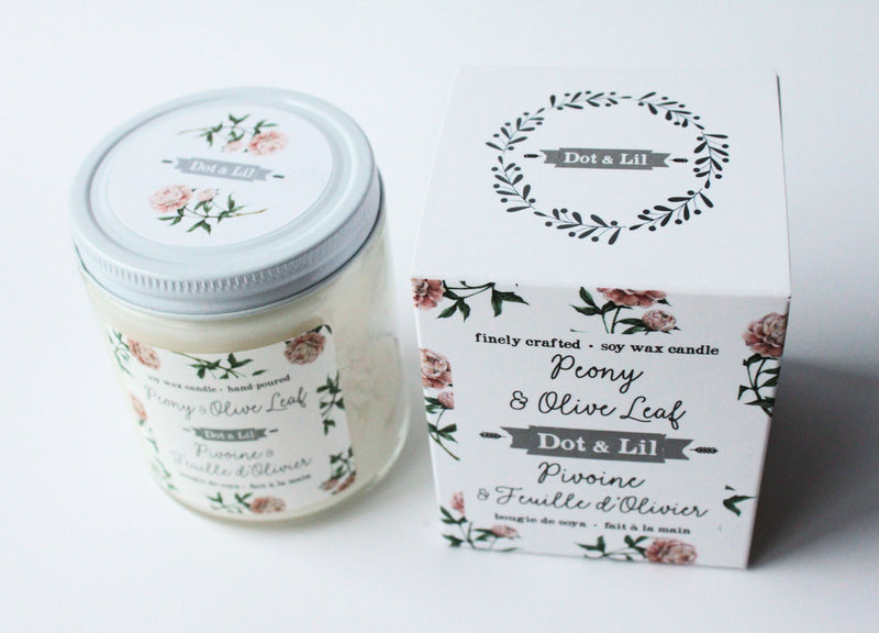 peony & olive leaf soy candle